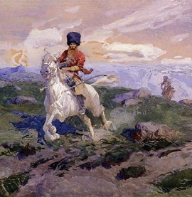 Кубанский казак на белой лошади